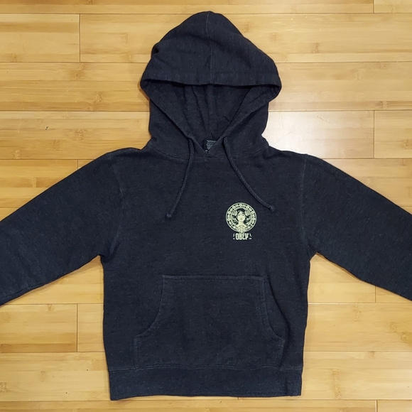 Obey Tops - Obey "Make Art Not War" Charcoal Gray Hoodie With Large Back Graphic Size XS